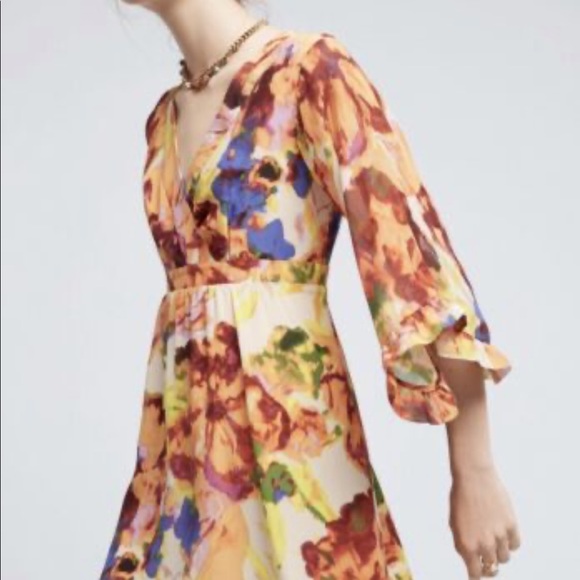 Anthropologie maeve silk Deloria watercolor floral dress size 0 - Picture 3 of 8